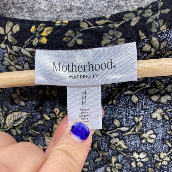 Motherhood Top Women M Maternity Black Floral 3/4 Sleeve V-Neck Rayon Blouse - Picture 5 of 9